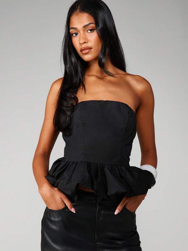 MISSGUIDED Bandeau Top With Ruffled Hem