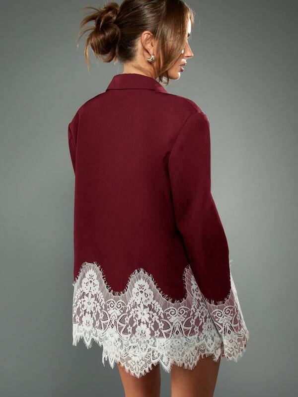 MISSGUIDED Blazer With Lace Trim Hem