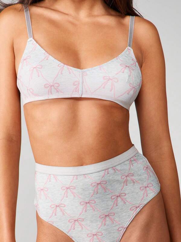 MISSGUIDED Bow Print Bra And Panty Set