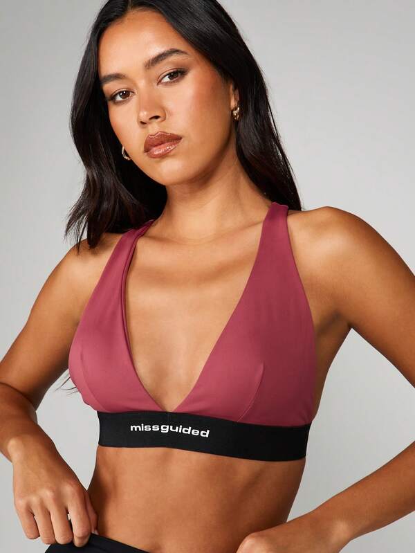 MISSGUIDED Deep V Cross Back Sports Bra