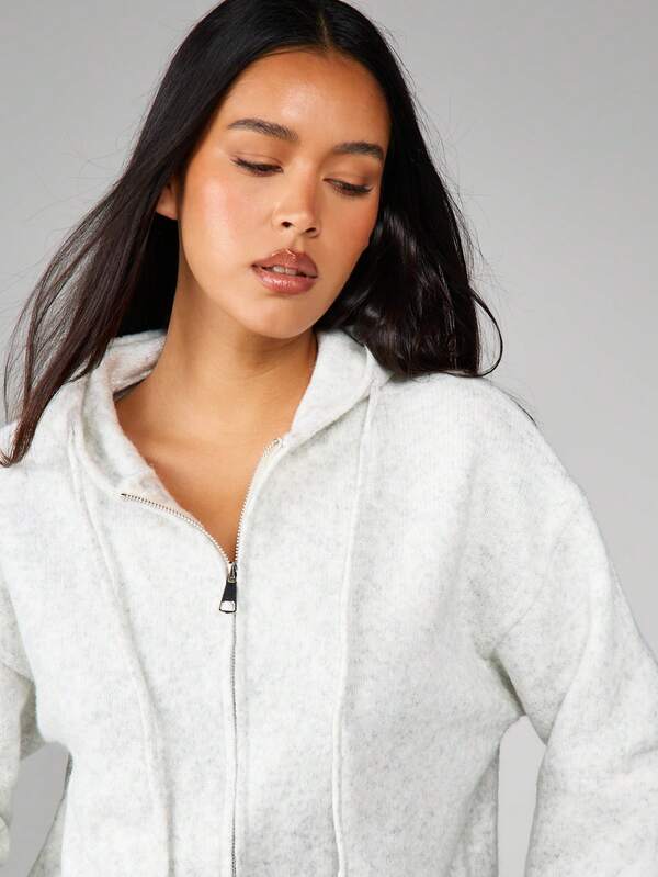 MISSGUIDED Hooded Zip Up Knit Cardigan