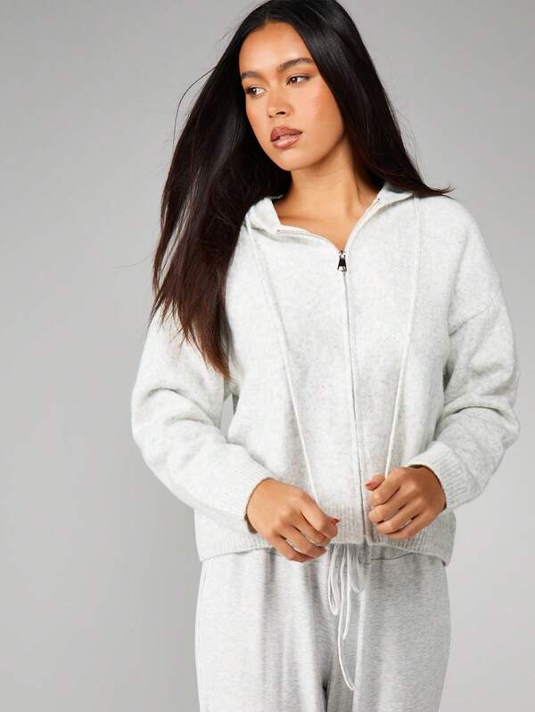 MISSGUIDED Hooded Zip Up Knit Cardigan