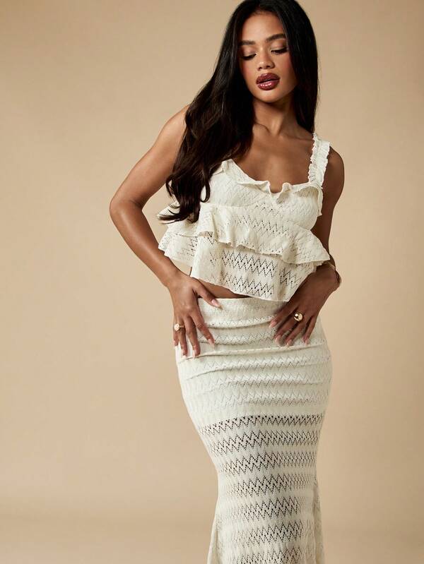 MISSGUIDED Lace Ruffle Two Piece Set