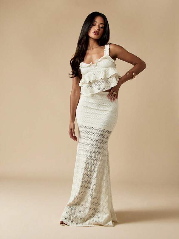 MISSGUIDED Lace Ruffle Two Piece Set