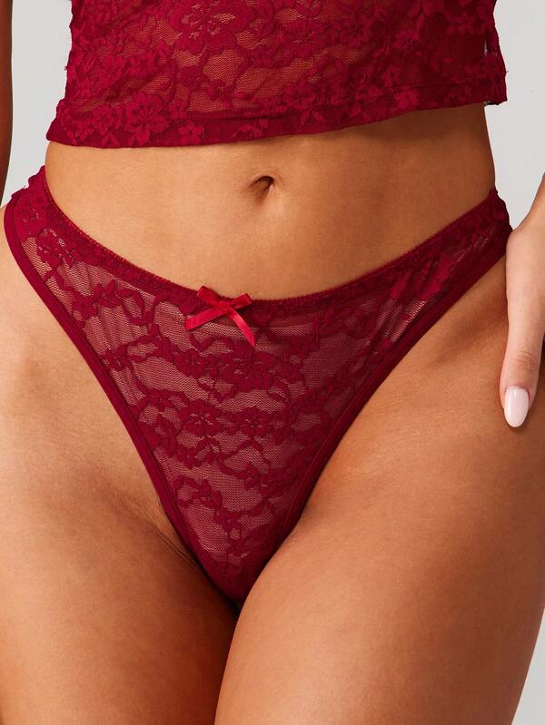 MISSGUIDED Lace Thong With Satin Bow