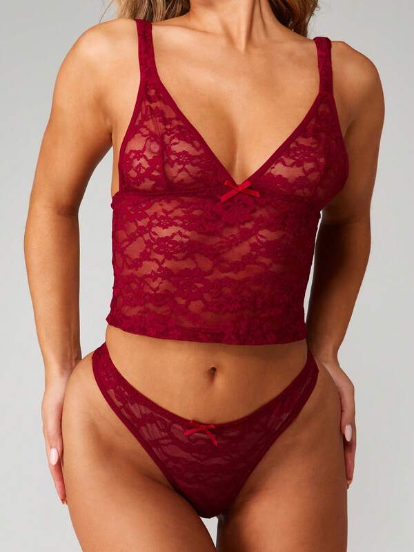 MISSGUIDED Lace Thong With Satin Bow