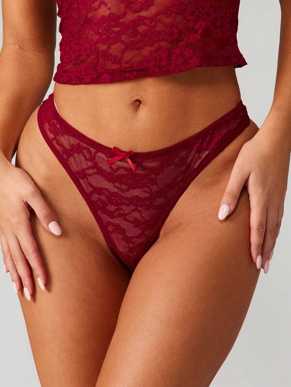 MISSGUIDED Lace Thong With Satin Bow