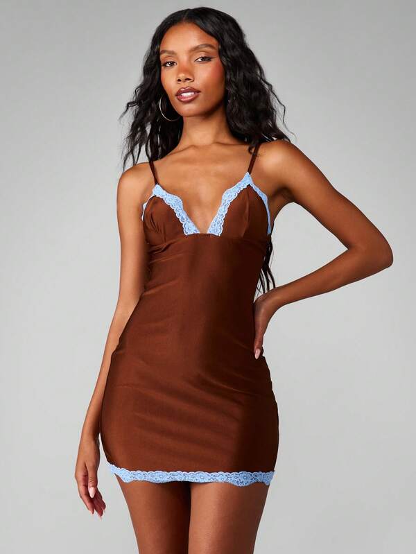MISSGUIDED Lace Trim Bodycon Mini Dress