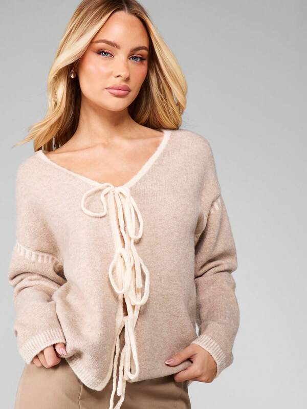 MISSGUIDED Lace Up Front Knit Cardigan