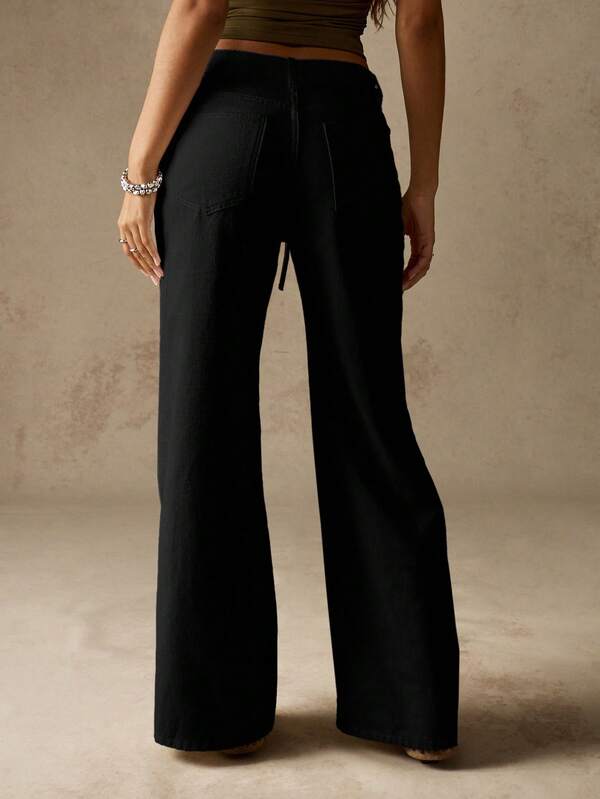 MISSGUIDED Lace Up Wide Leg Denim Jeans
