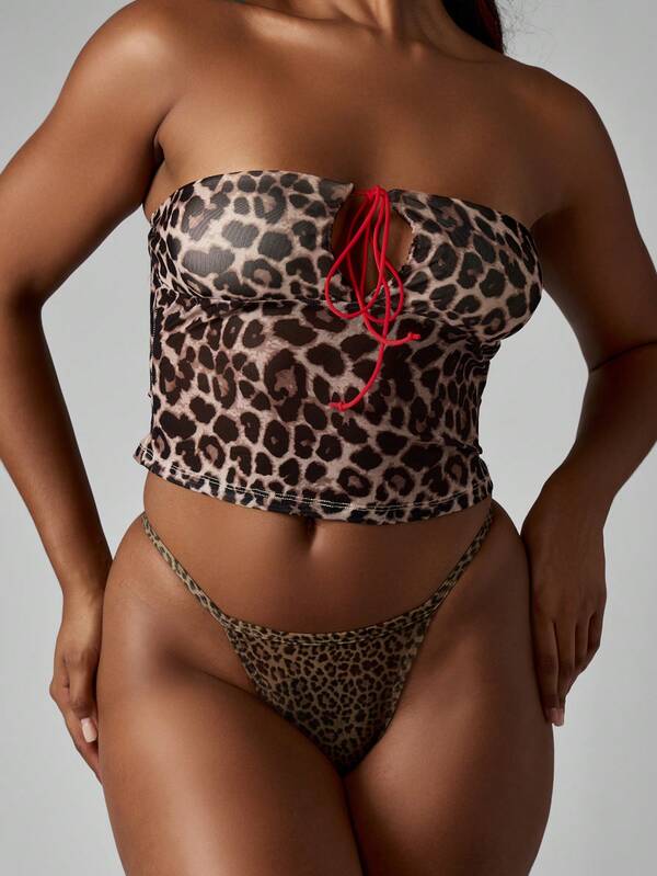 MISSGUIDED Leopard Print Mesh Thong