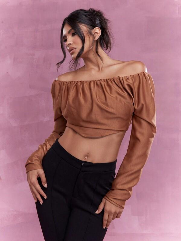 MISSGUIDED Long Sleeve Bardot Crop Top
