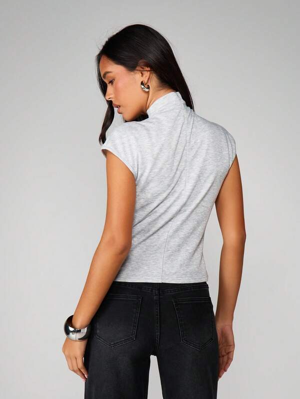 MISSGUIDED Mock Neck Cap Sleeve Top