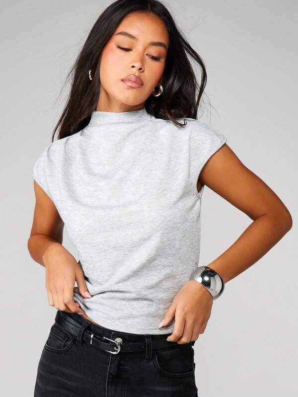 MISSGUIDED Mock Neck Cap Sleeve Top