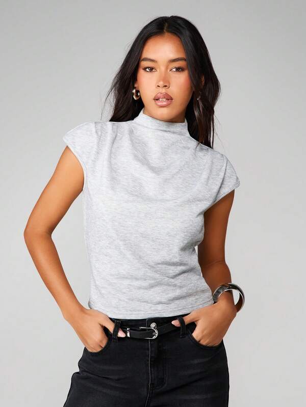 MISSGUIDED Mock Neck Cap Sleeve Top