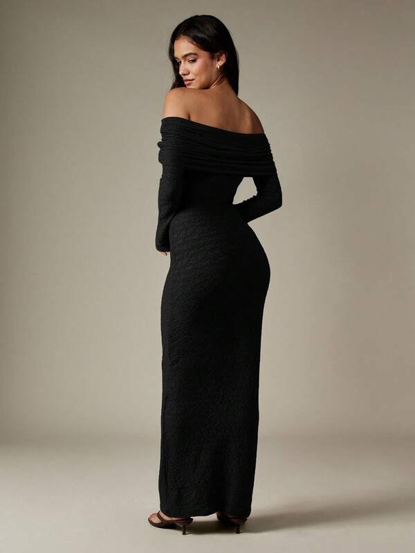 MISSGUIDED Off Shoulder Knit Maxi Dress