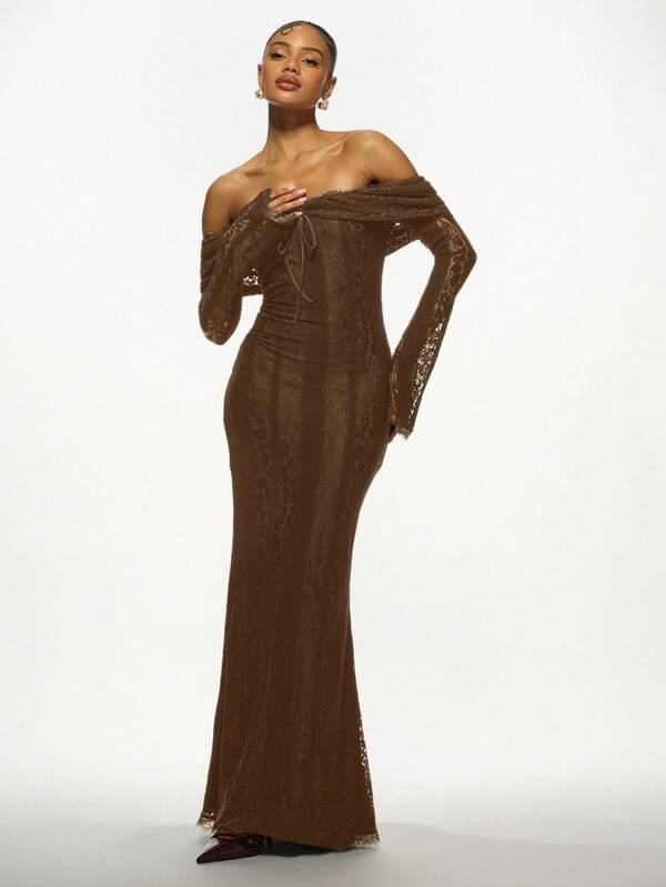 MISSGUIDED Off Shoulder Lace Maxi Dress