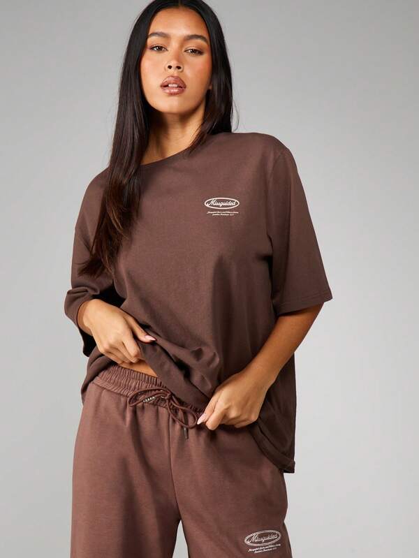 MISSGUIDED Oversized Logo Print T Shirt