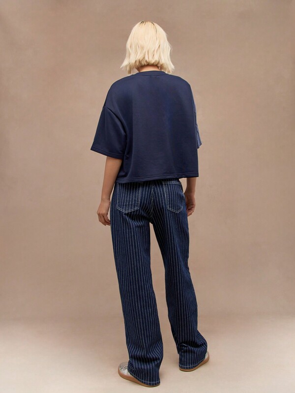 MISSGUIDED Pinstripe Straight Fit Jeans