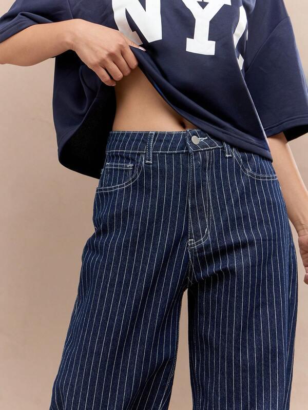 MISSGUIDED Pinstripe Straight Fit Jeans