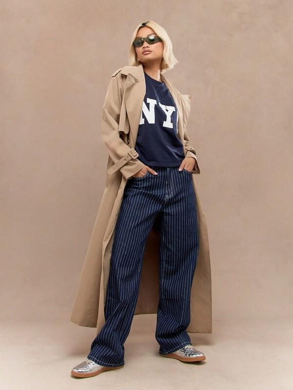 MISSGUIDED Pinstripe Straight Fit Jeans
