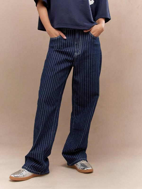 MISSGUIDED Pinstripe Straight Fit Jeans