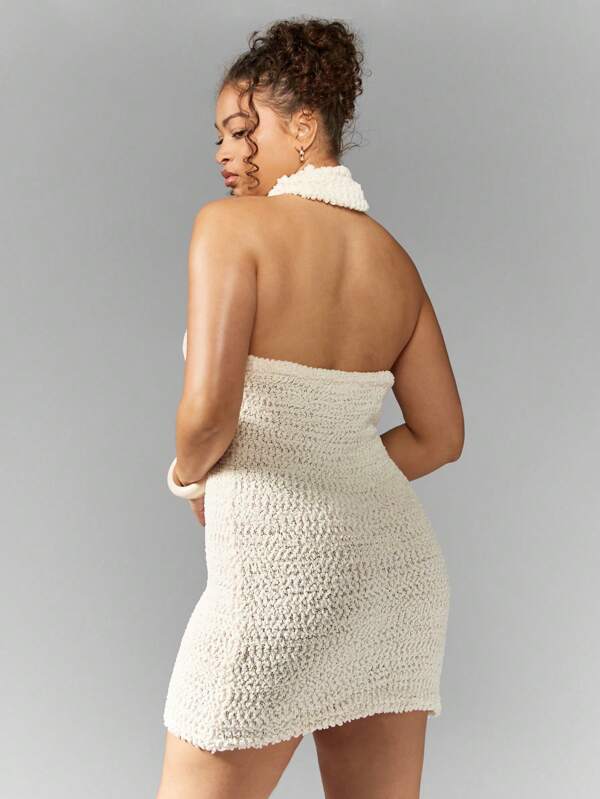 MISSGUIDED MISSGUIDED PLUS Crochet Knit Turtle Neck Textured Racer Bodycon Mini Dress