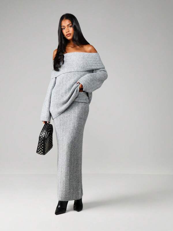 MISSGUIDED Ribbed Fold Over Maxi Skirt