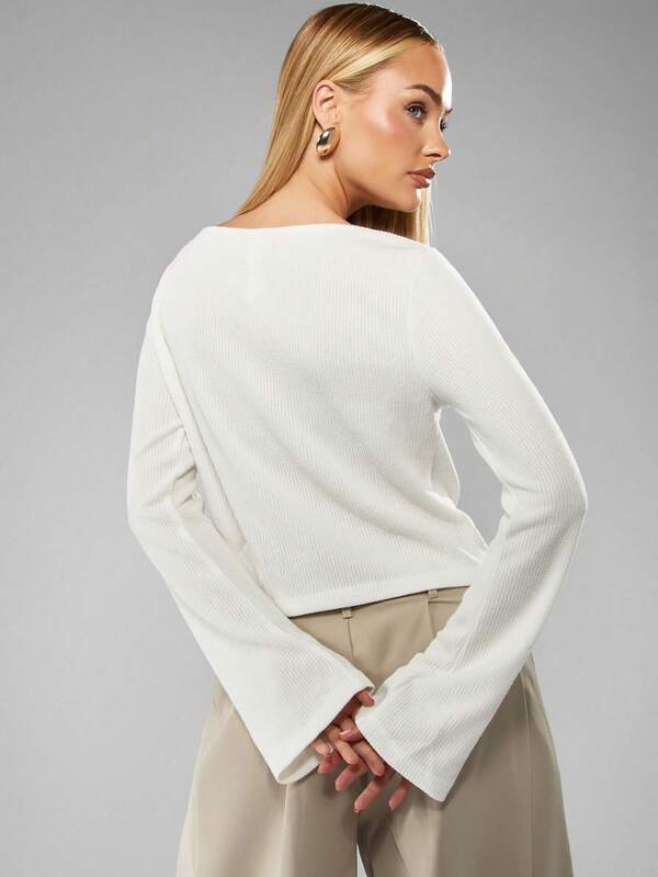 MISSGUIDED Ribbed Knit Long Sleeve Top