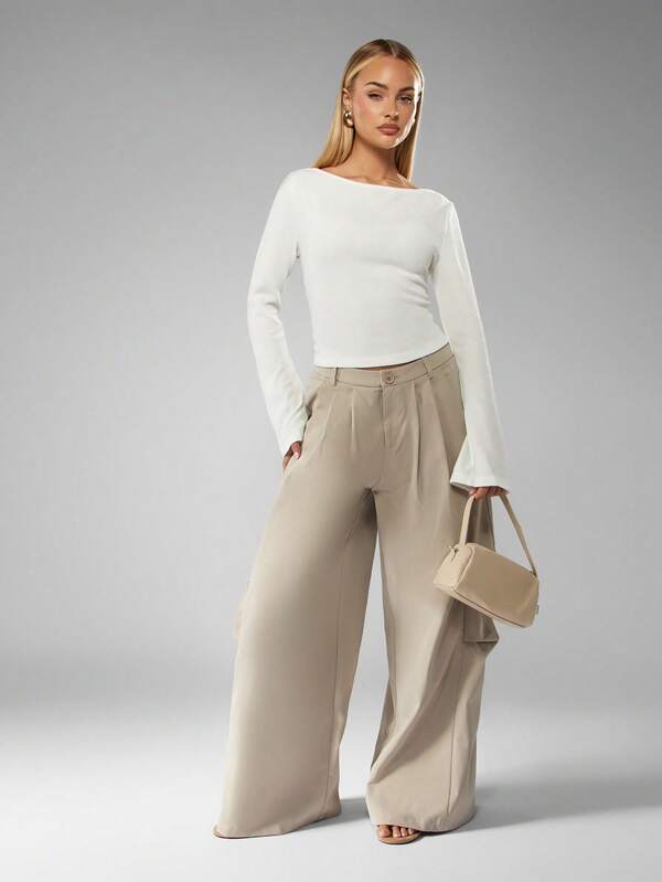 MISSGUIDED Ribbed Knit Long Sleeve Top