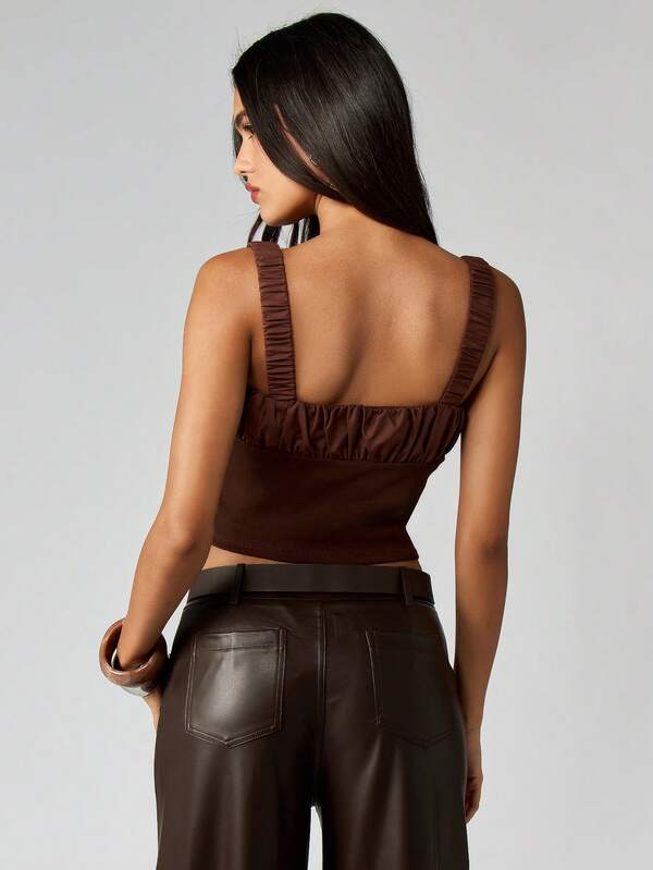 MISSGUIDED Ribbed Tank With Ruched Bust