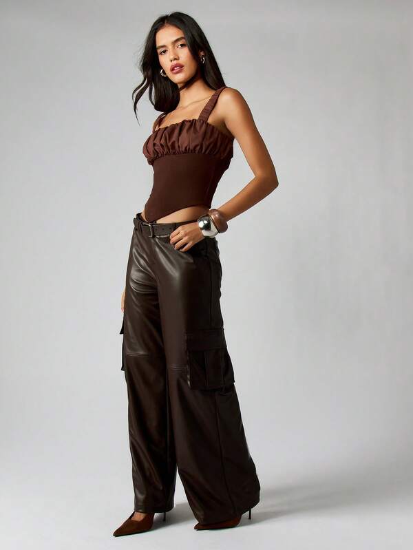 MISSGUIDED Ribbed Tank With Ruched Bust