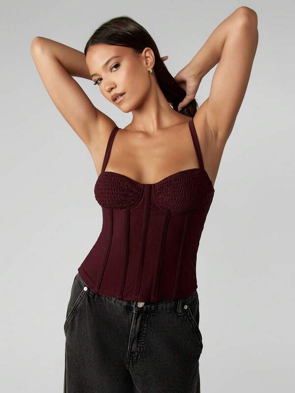 MISSGUIDED Shirred Bust Corset Tank Top