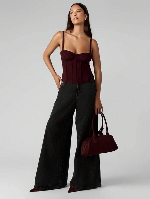 MISSGUIDED Shirred Bust Corset Tank Top