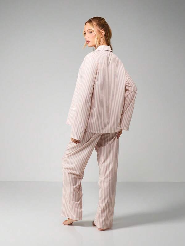 MISSGUIDED Striped Bow Front Pajama Set