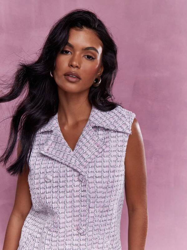 MISSGUIDED Tweed DB Sleeveless Jacket
