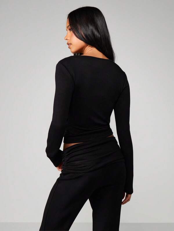 MISSGUIDED V Neck Wrap Style Lounge Top