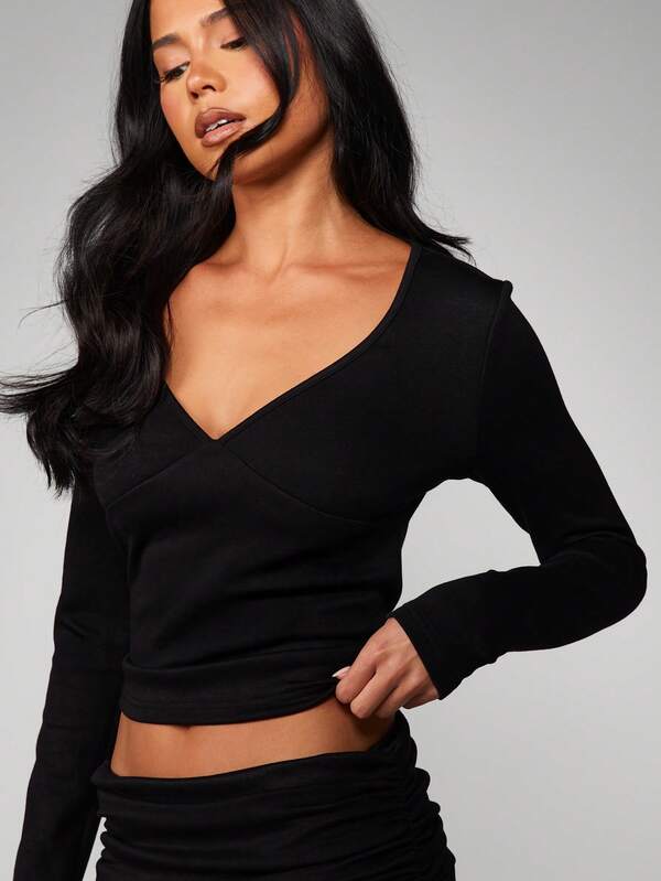 MISSGUIDED V Neck Wrap Style Lounge Top