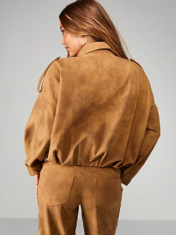 MISSGUIDED Western Suede Bomber Jacket