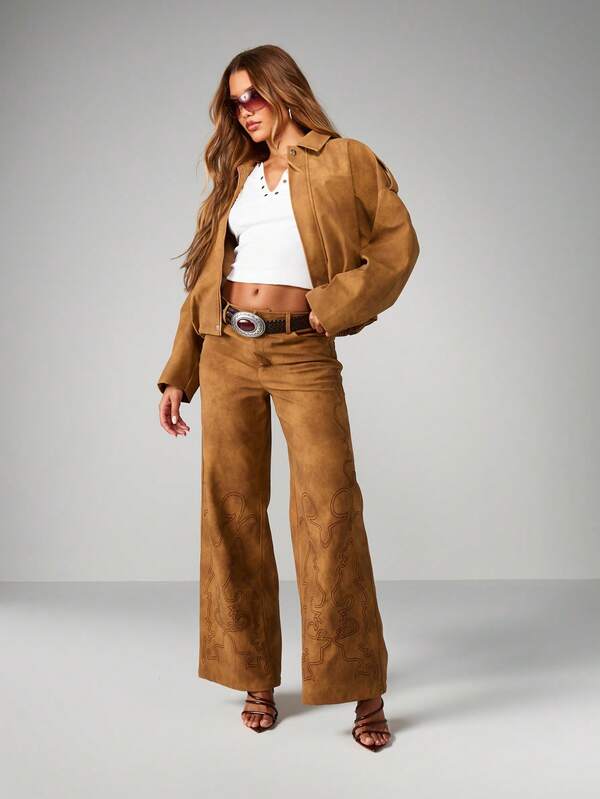 MISSGUIDED Western Suede Bomber Jacket
