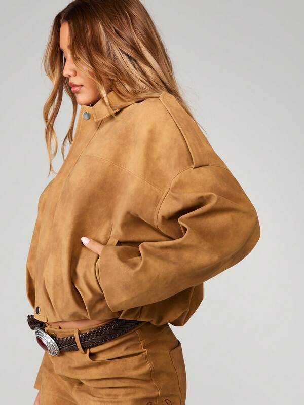 MISSGUIDED Western Suede Bomber Jacket