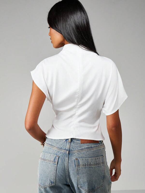 MISSGUIDED Mock Neck Boxy Knit Top With Cuffed Sleeves