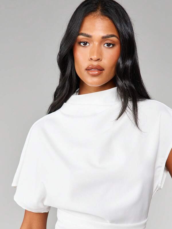 MISSGUIDED Mock Neck Boxy Knit Top With Cuffed Sleeves