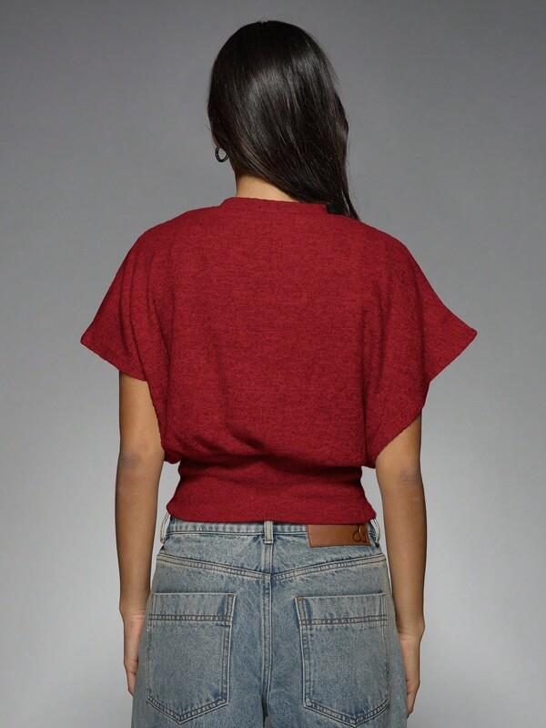 MISSGUIDED Mock Neck Dolman Sleeve Crop Top With Fitted Waist