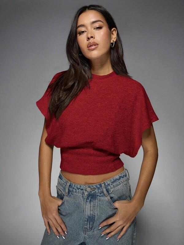 MISSGUIDED Mock Neck Dolman Sleeve Crop Top With Fitted Waist
