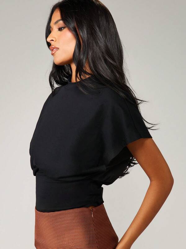 MISSGUIDED Mock Neck Dolman Sleeve Fitted Bodysuit With Wide Waistband