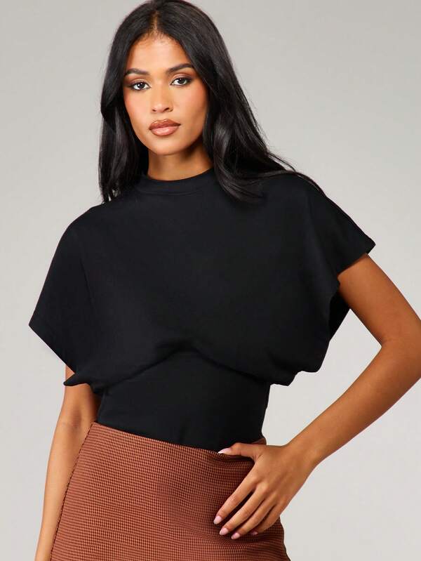 MISSGUIDED Mock Neck Dolman Sleeve Fitted Bodysuit With Wide Waistband