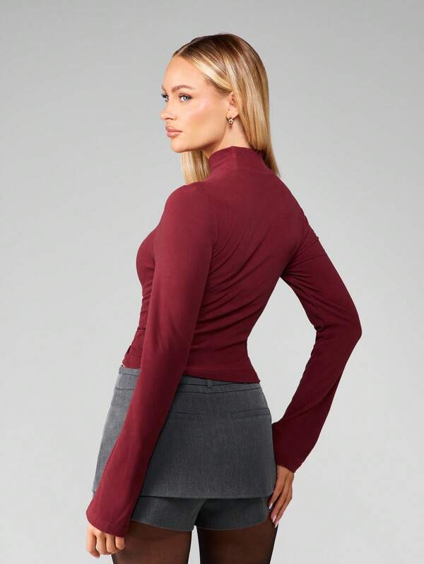 MISSGUIDED Mock Neck Long Sleeve Form Fitting Top