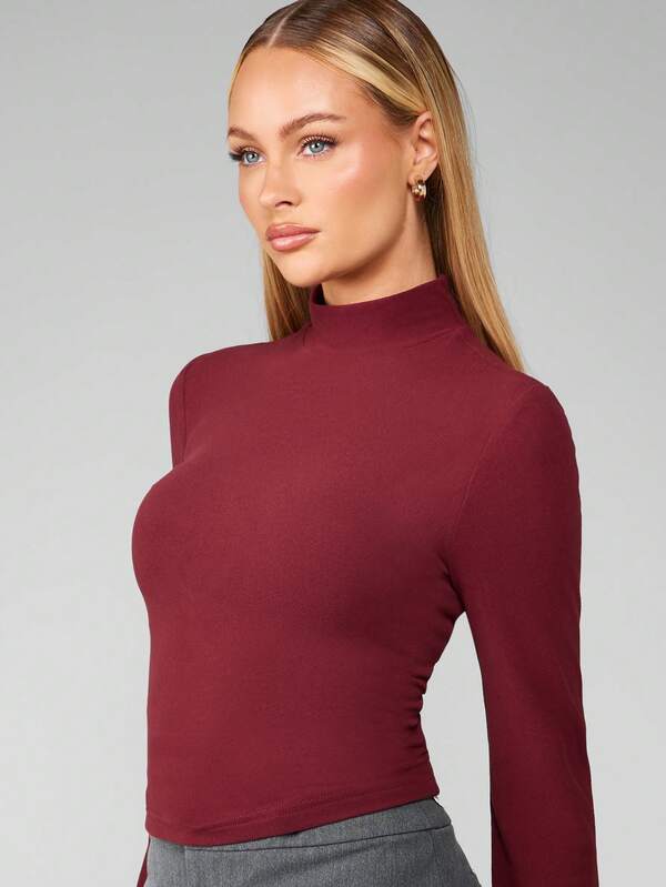 MISSGUIDED Mock Neck Long Sleeve Form Fitting Top