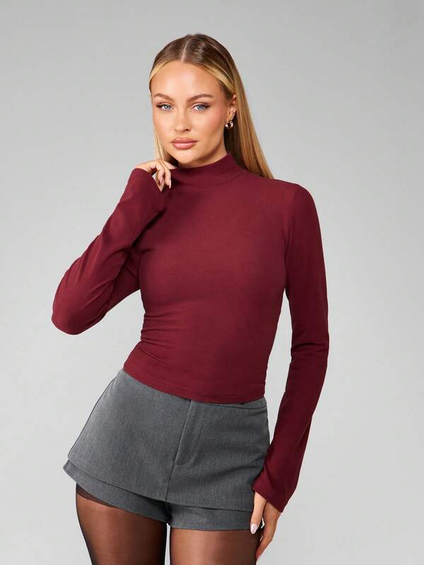 MISSGUIDED Mock Neck Long Sleeve Form Fitting Top